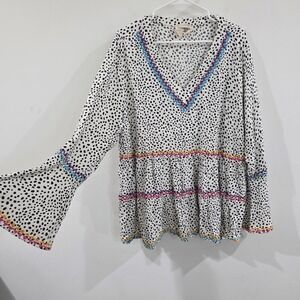 Savanna Jane Womens Tiered Top Size 3X‎ Embroidered Flare Sleeve Boho Colorful